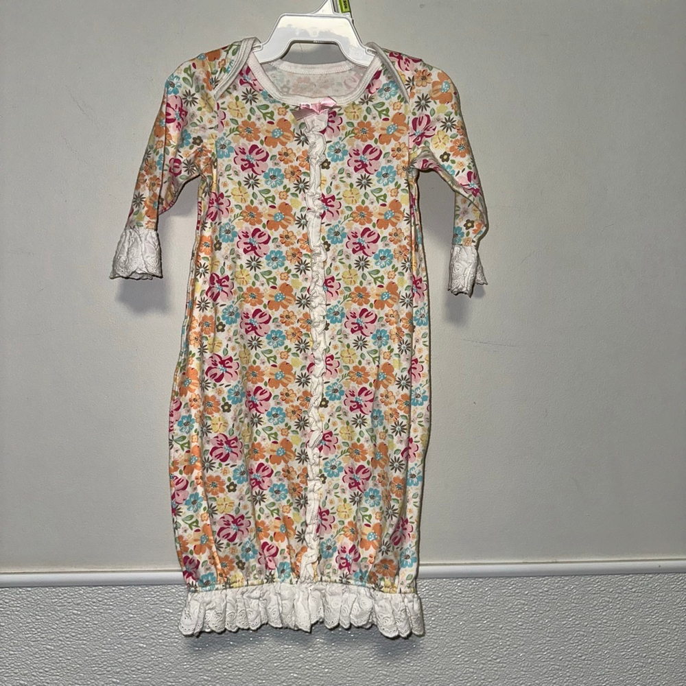 Baby Girl Maison Chic White Multi-color Floral Nightgown 3 Months Ruffles